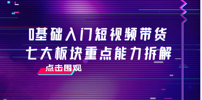 0基础入门短视频带货，七大板块重点能力拆解，7节精品课4小时干货-轻创社