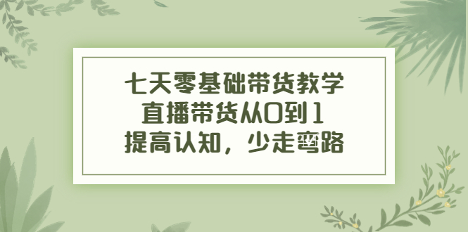 七天零基础带货教学，直播带货从0到1，提高认知，少走弯路-轻创社