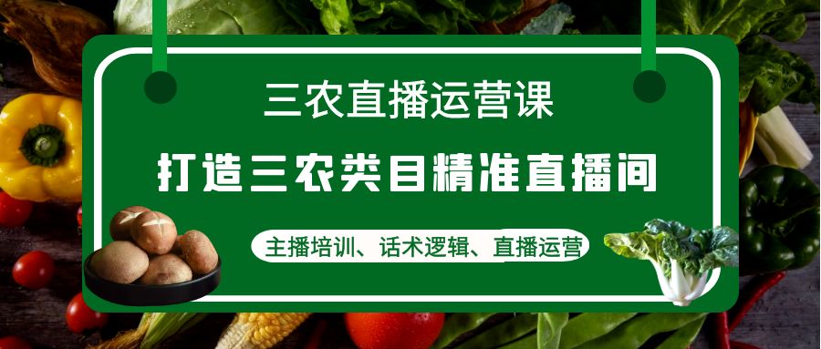 三农直播运营课：打造三农类目精准直播间，主播培训、话术逻辑、直播运营-轻创社