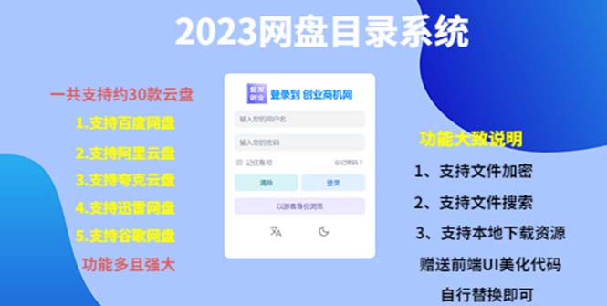 2023网盘目录运营系统，一键安装教学，一共支持约30款云盘-轻创社