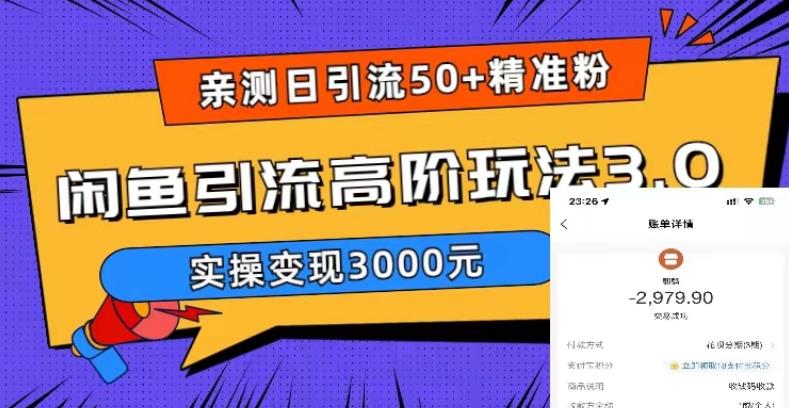 实测日引50+精准粉，闲鱼引流高阶玩法3.0，实操变现3000元-轻创社