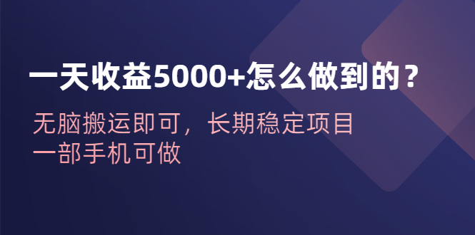一天收益5000+怎么做到的？无脑搬运即可，长期稳定项目，一部手机可做-轻创社