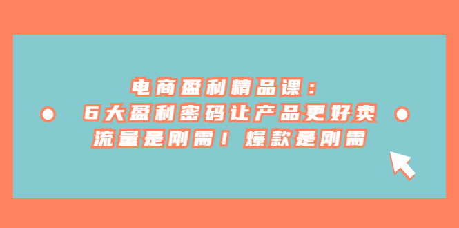 电商 盈利精品课：6大盈利 密码让产品更好卖，流量是刚需！爆款是刚需-轻创社