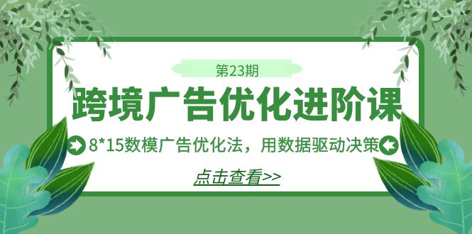 跨境广告·优化进阶课·第23期，8*15数模广告优化法，用数据驱动决策-轻创社