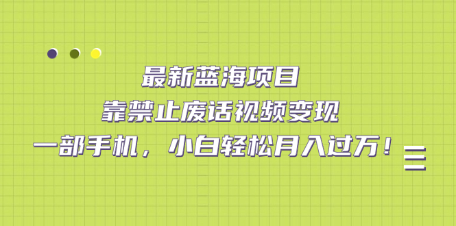 最新蓝海项目，靠禁止废话视频变现，一部手机，小白轻松月入过万！-轻创社