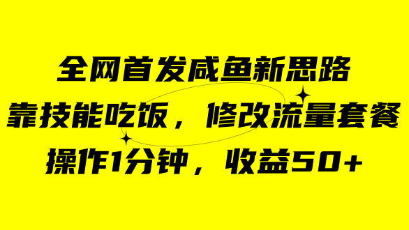 咸鱼冷门新玩法，靠“技能吃饭”，修改流量套餐，操作1分钟，收益50+-轻创社