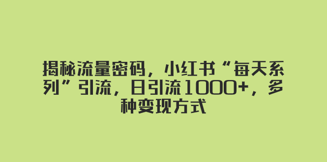 揭秘流量密码，小红书“每天系列”引流，日引流1000+，多种变现方式-轻创社
