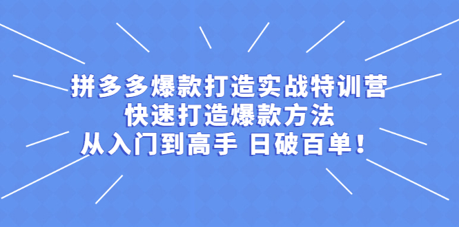 拼多多爆款打造实战特训营：快速打造爆款方法，从入门到高手 日破百单-轻创社