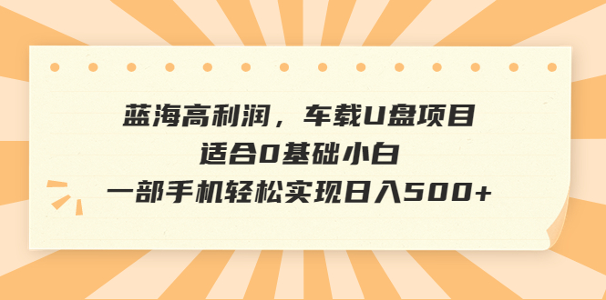 蓝海高利润，车载U盘项目，适合0基础小白，一部手机轻松实现日入500+-轻创社