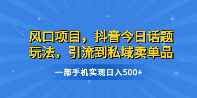 风口项目，抖音今日话题玩法，引流到私域卖单品，一部手机实现日入500+-轻创社