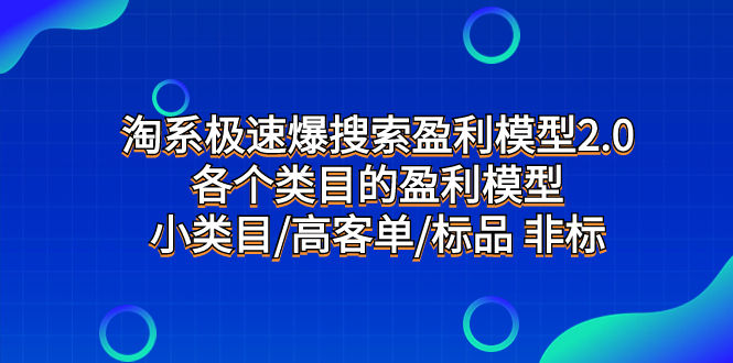淘系极速爆搜索盈利模型2.0，各个类目的盈利模型，小类目/高客单/标品 非标-轻创社