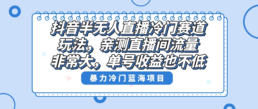 抖音半无人直播冷门赛道玩法，直播间流量非常大，单号收益也不低！-轻创社