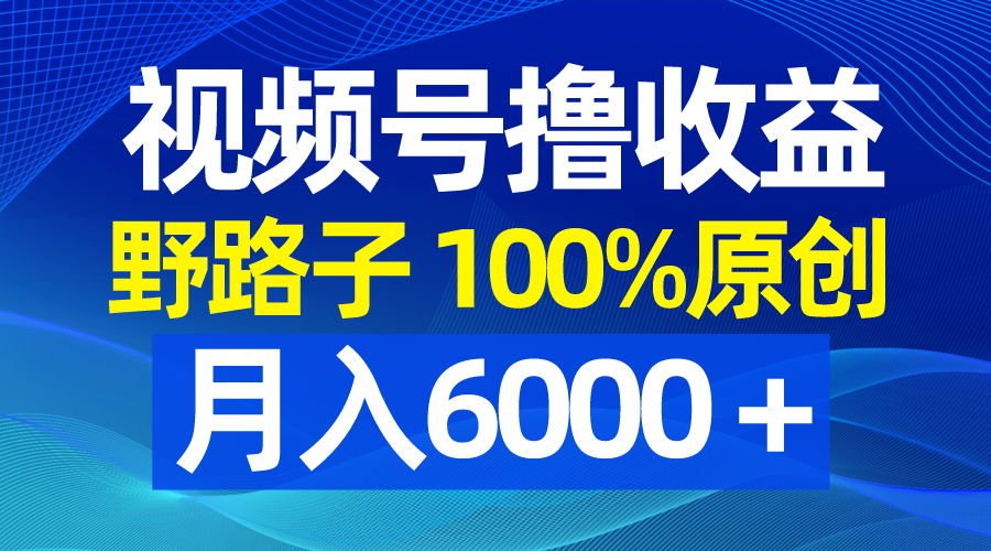 视频号野路子撸收益，100%原创，条条爆款，月入6000＋-轻创社