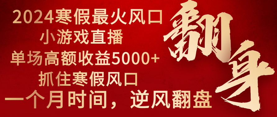 2024年最火寒假风口项目 小游戏直播 单场收益5000+抓住风口 一个月直接提车-轻创社