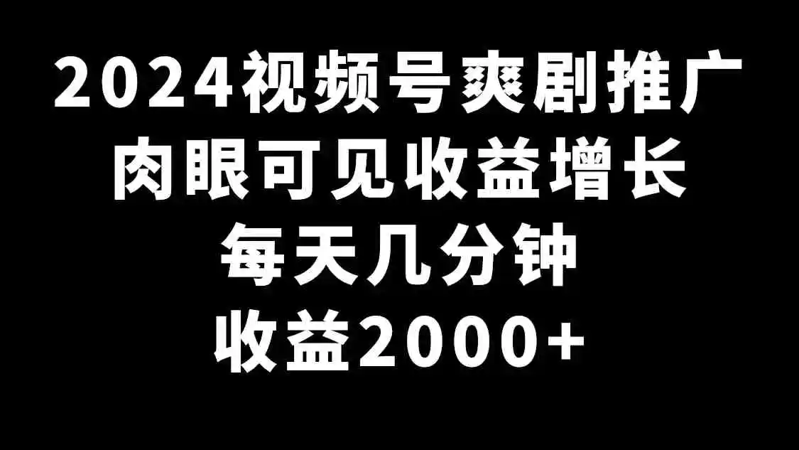 2024视频号爽剧推广，肉眼可见的收益增长，每天几分钟收益2000+-轻创社