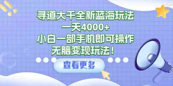寻道大千全新蓝海玩法，一天4000+，小白一部手机即可操作，无脑变现玩法！-轻创社