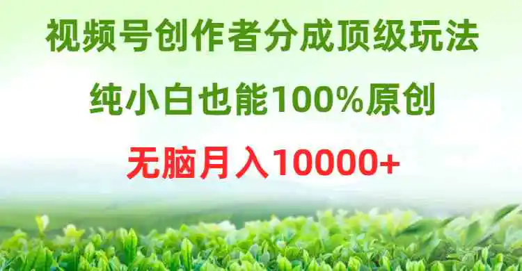 视频号创作者分成顶级玩法，纯小白也能100%原创，无脑月入10000+-轻创社