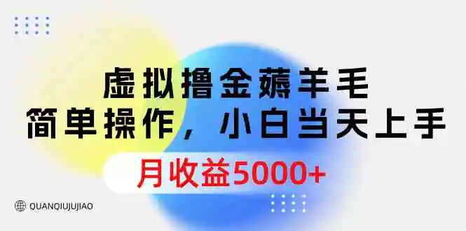 虚拟撸金薅羊毛，简单操作，小白当天上手，月收益5000+-轻创社