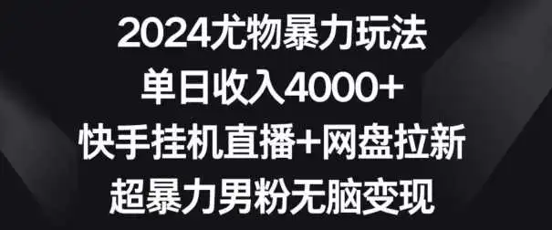 2024尤物暴力玩法，单日收入4000+，快手挂机直播+网盘拉新，超暴力男粉无脑变现【揭秘】-轻创社