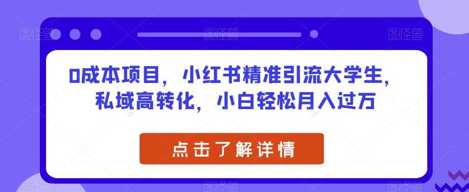 0成本项目，小红书精准引流大学生，私域高转化，小白轻松月入过万【揭秘】-轻创社