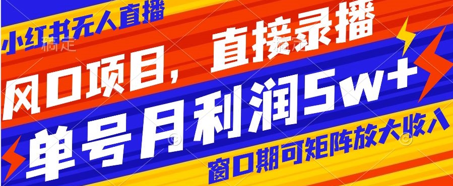 风口项目，小红书无人直播带货，直接录播，可矩阵，月入5w+【揭秘】-轻创社