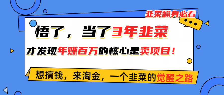 悟了，当了3年韭菜，才发现网赚圈年赚100万的核心是卖项目，含泪分享！-轻创社