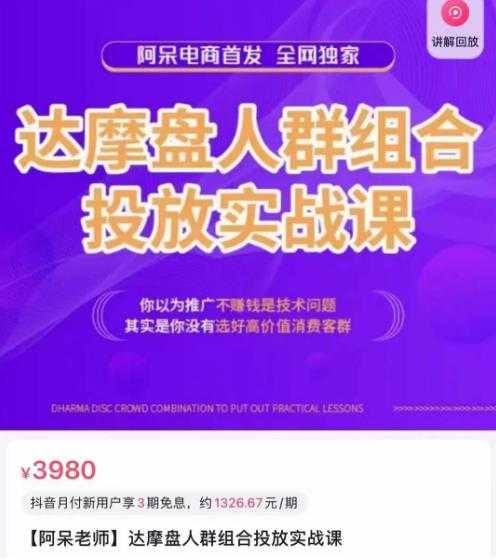 阿呆电商·达摩盘人群组合投放实战课，你以为推广不赚钱是技术问题，其实是你没有选好高价值消费客群-轻创社