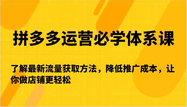 拼多多运营必学体系课-了解最新流量获取方法，降低推广成本，让你做店铺更轻松-轻创社