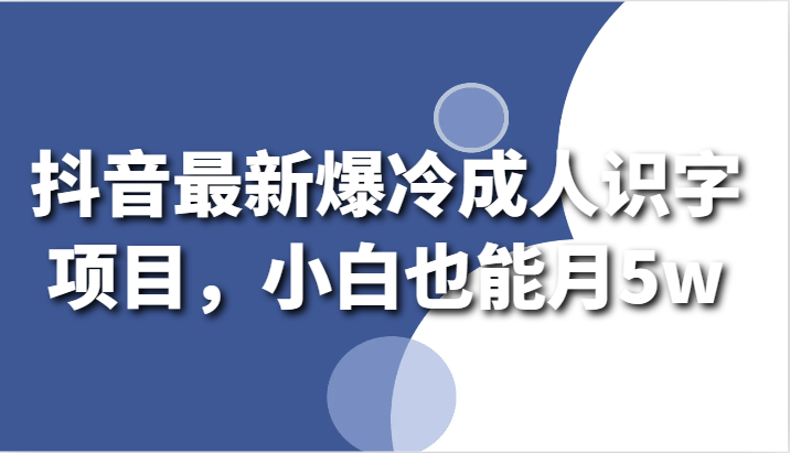 抖音最新爆冷成人识字项目，小白也能月5w-轻创社