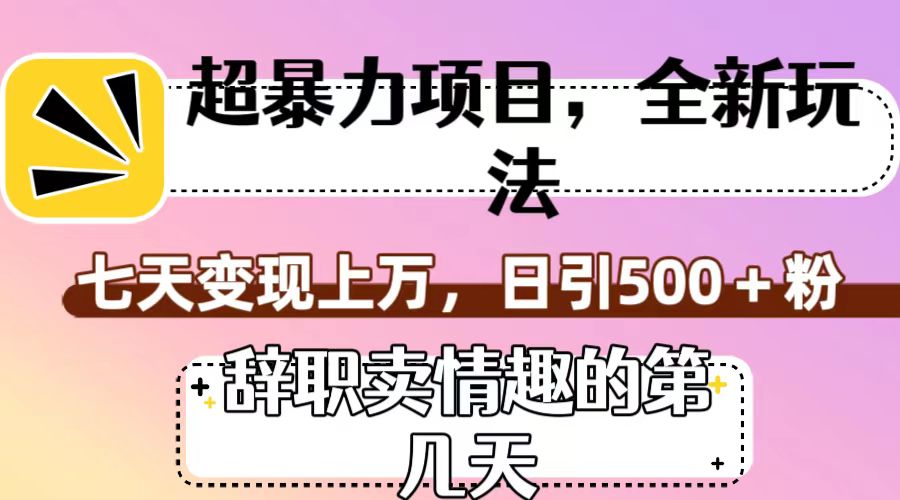 超暴利项目，全新玩法（辞职卖情趣的第几天），七天变现上万，日引500+粉-轻创社