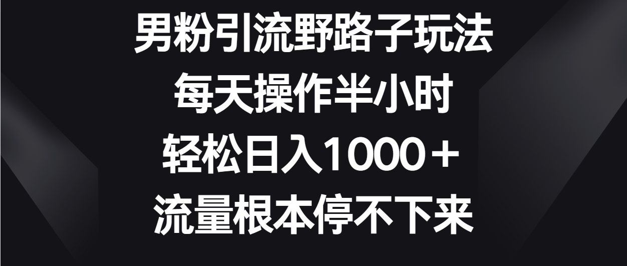 男粉引流野路子玩法，每天操作半小时轻松日入1000＋，流量根本停不下来-轻创社