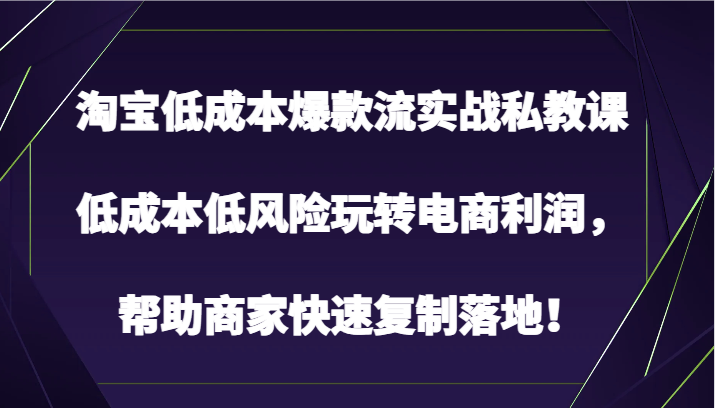 淘宝网降低成本爆品流实战演练私教，降低成本中低风险轻松玩电子商务盈利，帮助企业快速复制落地式！-轻创社