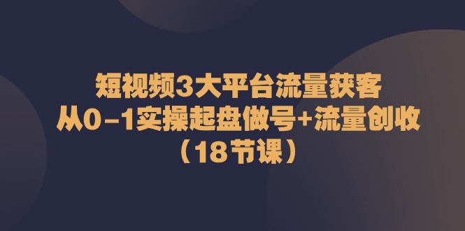 小视频3网络平台·总流量 拓客：从0-1实际操作运作做号 总流量 增收（18堂课）-轻创社