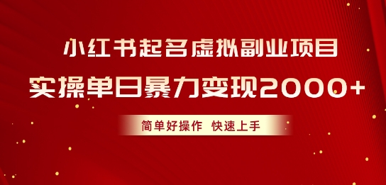 小红书起名虚拟副业项目，实操暴力变现，简单好操作，快速上手-轻创社
