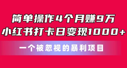 易操作4个月赚9w，小红书的打卡签到日转现1k，一个被忽略的暴力新项目【揭密】-轻创社