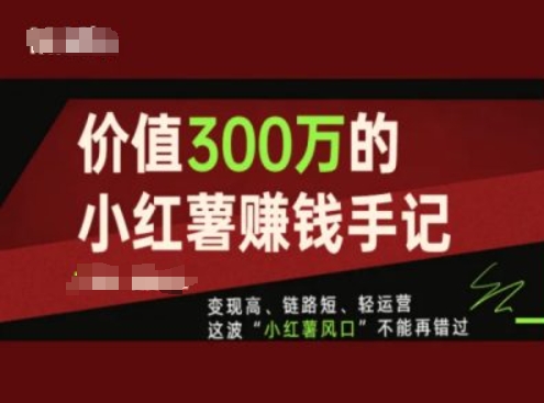 使用价值300万的小红书挣钱笔记，转现高、链接短、轻运营，这一波“小红书出风口”无法再错过了-轻创社