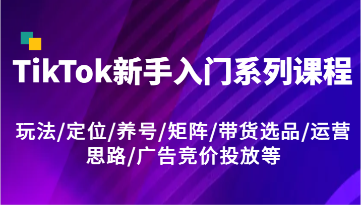 TikTok新手入门系列课程，玩法/定位/养号/矩阵/带货选品/运营思路/广告竞价投放等-轻创社