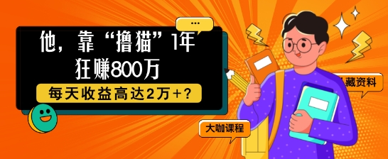 他，靠“吸猫”1年狂赚800个，每日利润高达2个 ?-轻创社