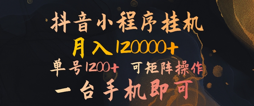 抖音小程序放置挂机蓝海项目，月入1.2w，一台手机即可操作，可引流矩阵实际操作-轻创社