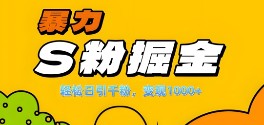 单人单机日引千粉，变现1k+，S粉流量掘金计划攻略【揭秘】-轻创社