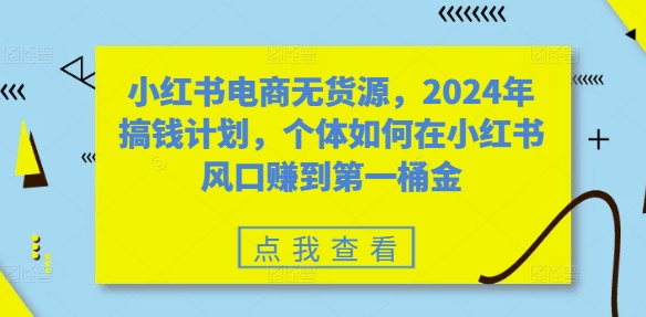 小红书电商无货源，2024年搞钱计划，个体如何在小红书风口赚到第一桶金-轻创社