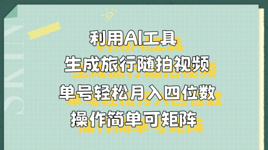 利用AI工具生成旅行随拍视频，单号轻松月入四位数，操作简单可矩阵-轻创社
