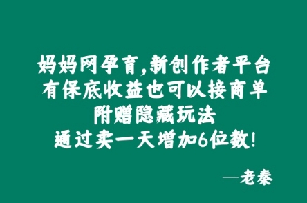 妈妈网孕育，新创作者平台，有保底收益也可以接商单-轻创社