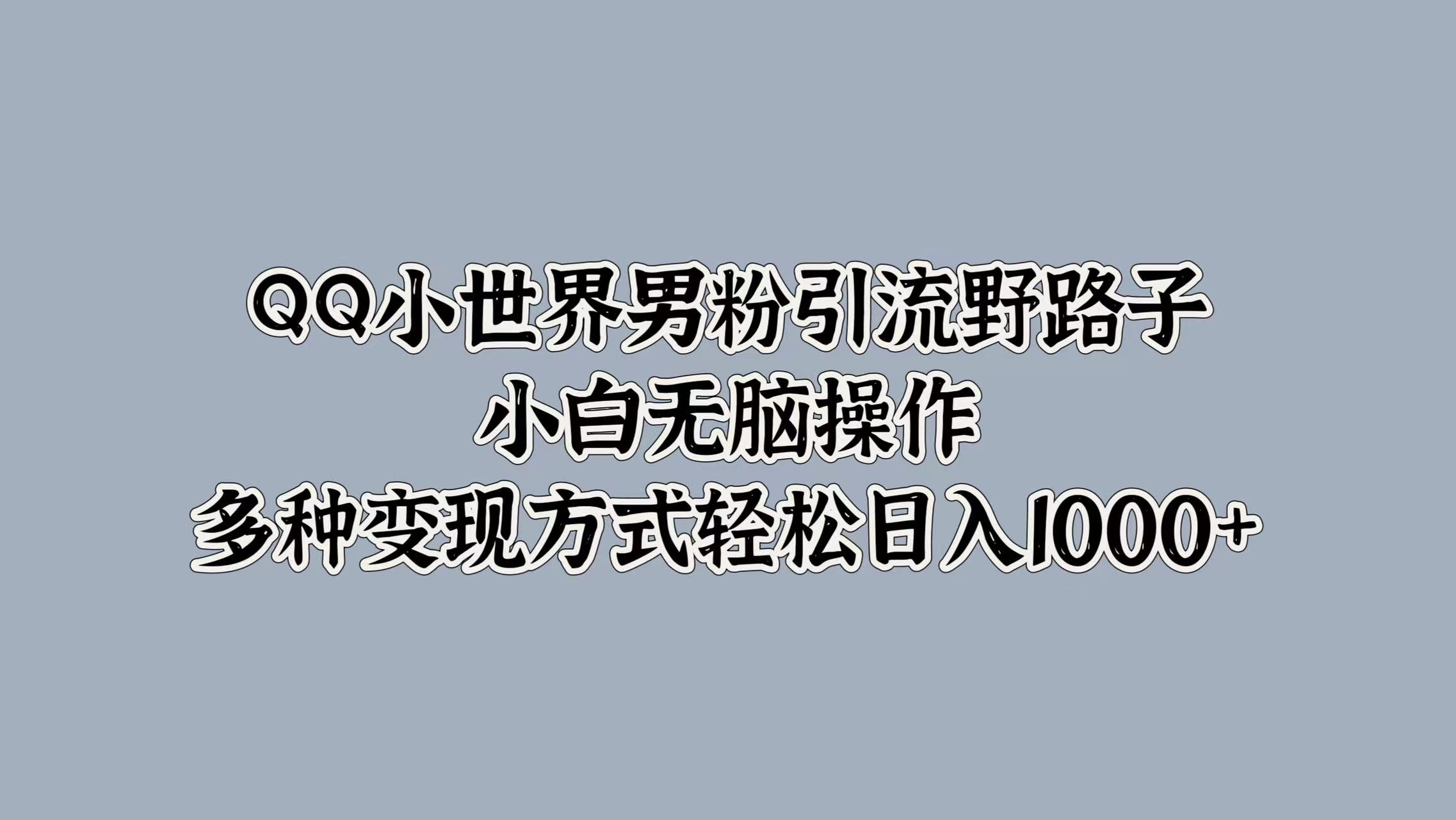QQ小世界男粉引流野路子，小白无脑操作，多种变现方式-轻创社