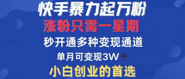 快手暴力起万粉，涨粉只需一星期，多种变现模式，直接秒开万合，单月变现过W【揭秘】-轻创社
