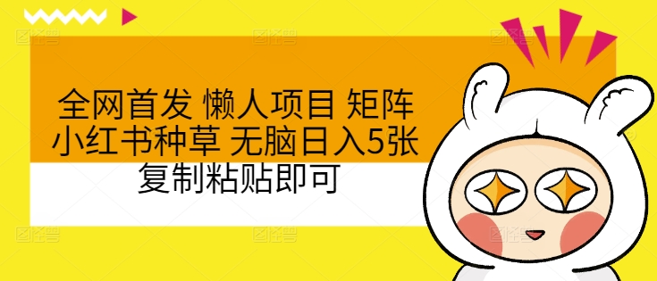 全网首发 懒人项目 矩阵小红书种草 无脑日入5张 复制粘贴即可-轻创社
