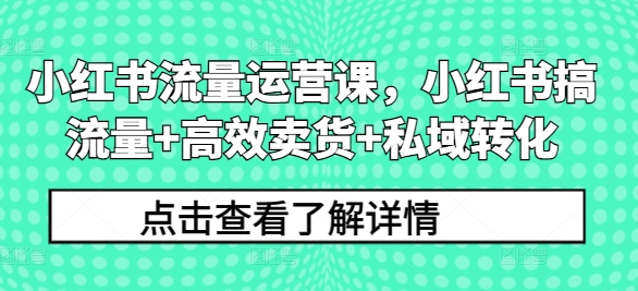 小红书流量运营课，小红书搞流量+高效卖货+私域转化-轻创社