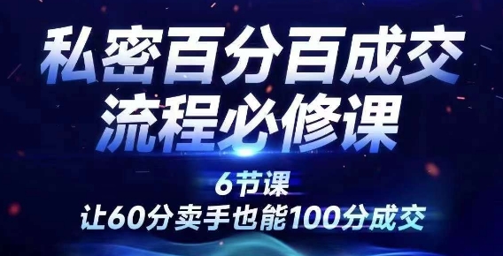 私密百分百成交流程线上训练营，绝对成交，让60分卖手也能100分成交-轻创社