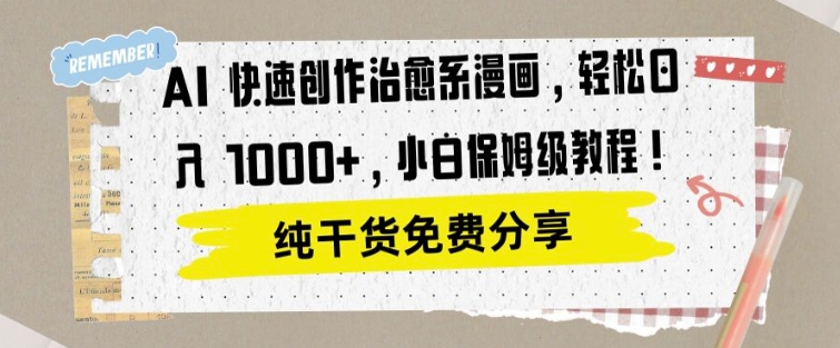 AI 迅速写作治愈系动漫漫画作品，轻轻松松达到日入1k，新手家庭保姆级实例教程-轻创社