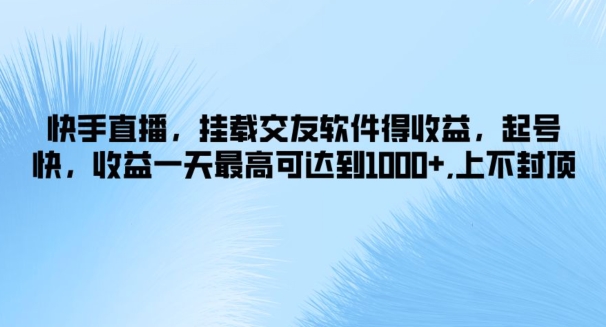 快手，初始化社交软件得盈利，养号快，盈利一天最高达到1k ，无限张力-轻创社